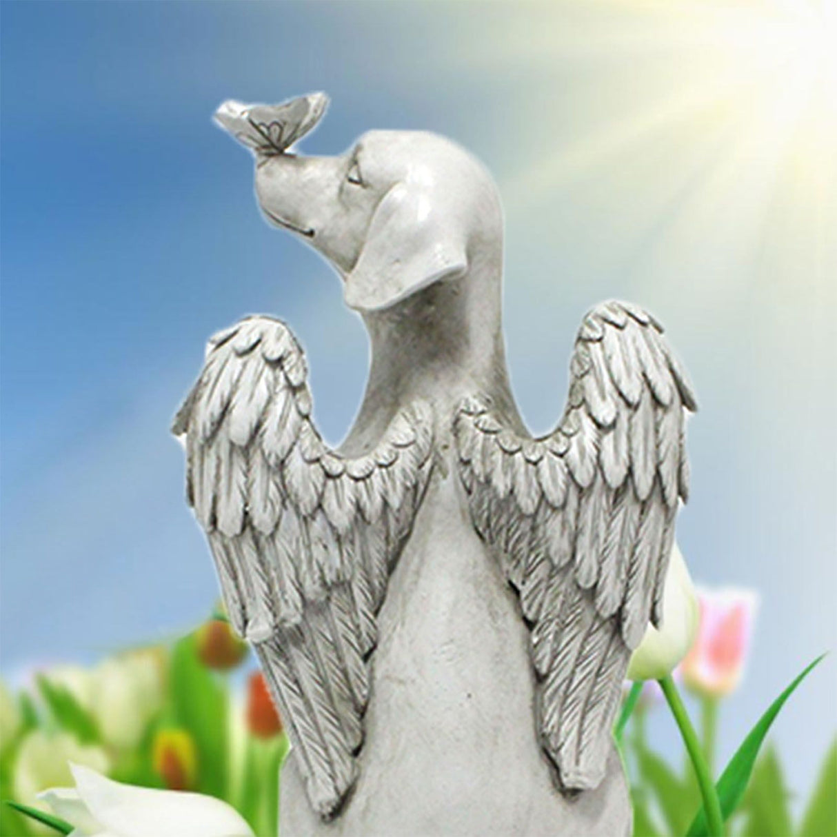 Angel Dog Memorial Statue Hand Carving Vivid Exquisite Synthetic Resin Pet Memorial Stones for Outdoor Garden