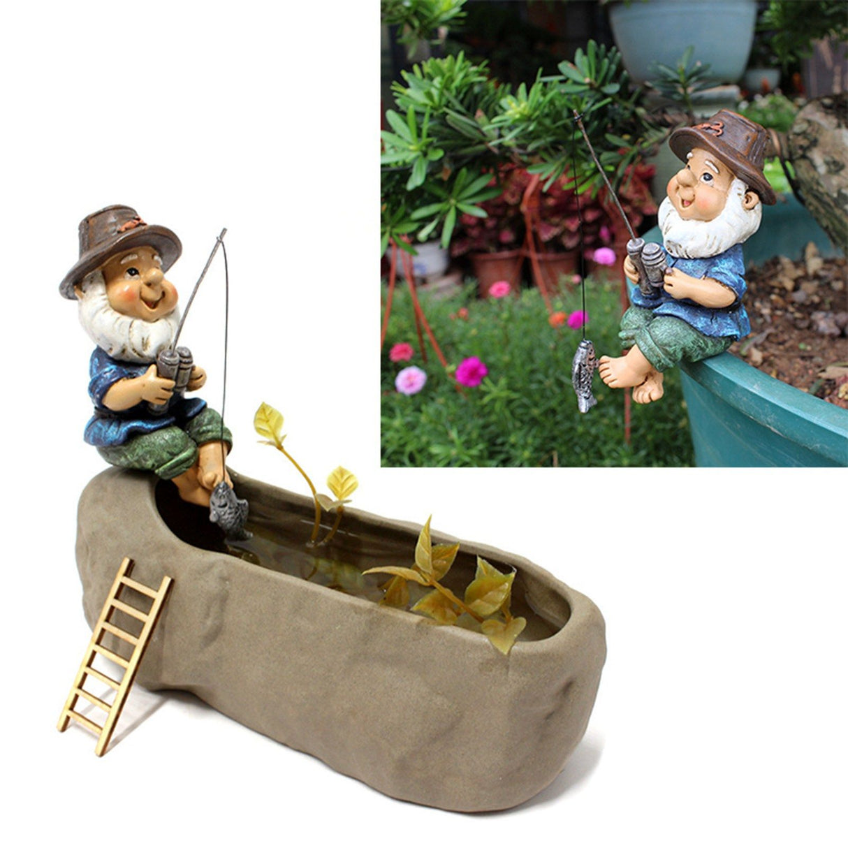 Fishing Man Figurine Bright Colors Lifelike Details Durable Resin Widely Used Fisherman Statue for Garden Home Backyard
