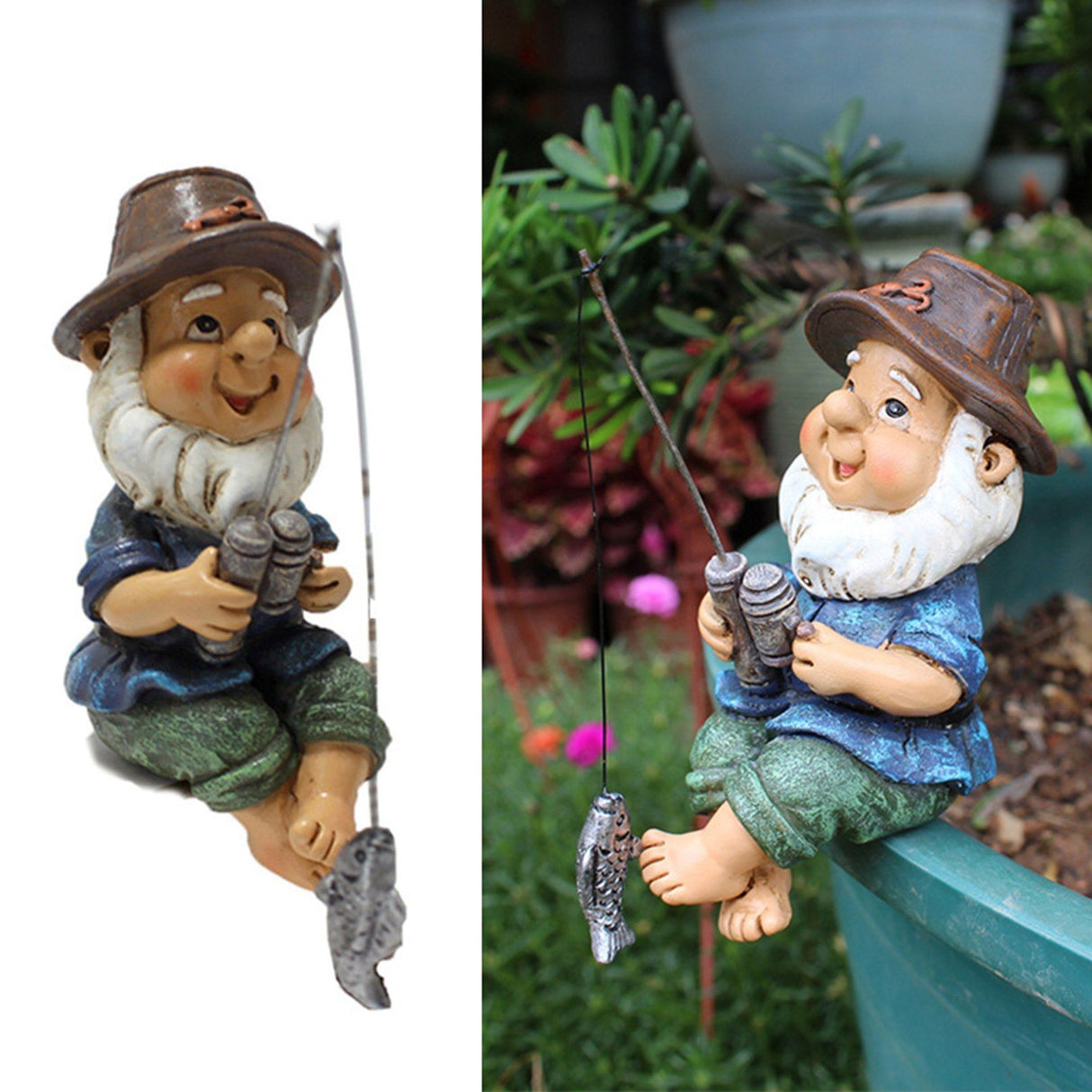 Fishing Man Figurine Bright Colors Lifelike Details Durable Resin Widely Used Fisherman Statue for Garden Home Backyard