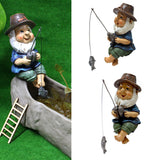 Fishing Man Figurine Bright Colors Lifelike Details Durable Resin Widely Used Fisherman Statue for Garden Home Backyard - Close-Up Angle