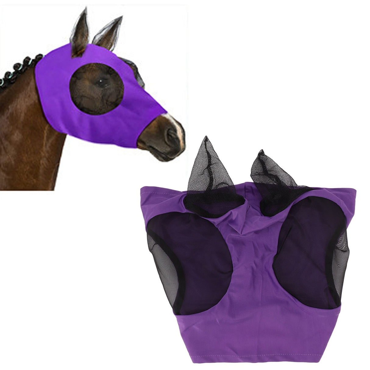 Horse Mesh Fly Mask Breathable Elastic Horse Face Mask with Ears Protection Riding Equestrian Equipment Purple