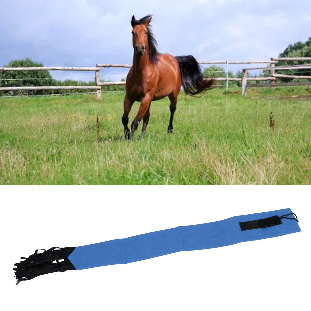 Horse Tail Protection Bag Non Woven Fabric Horsetail Guard with Fringe Hook and Loop Design Blue