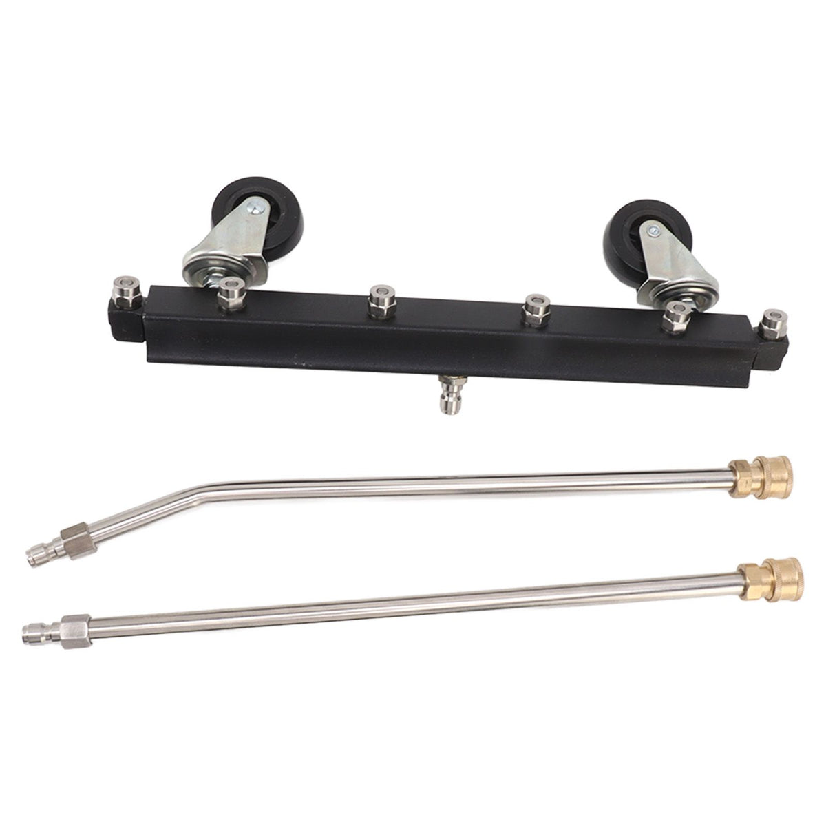 Pressure Washer Undercarriage Cleaner with 6 Nozzles 2 Extension Wands Under Car Water Broom with Swivel Wheel 4000psi Black Pavement Sprinkler