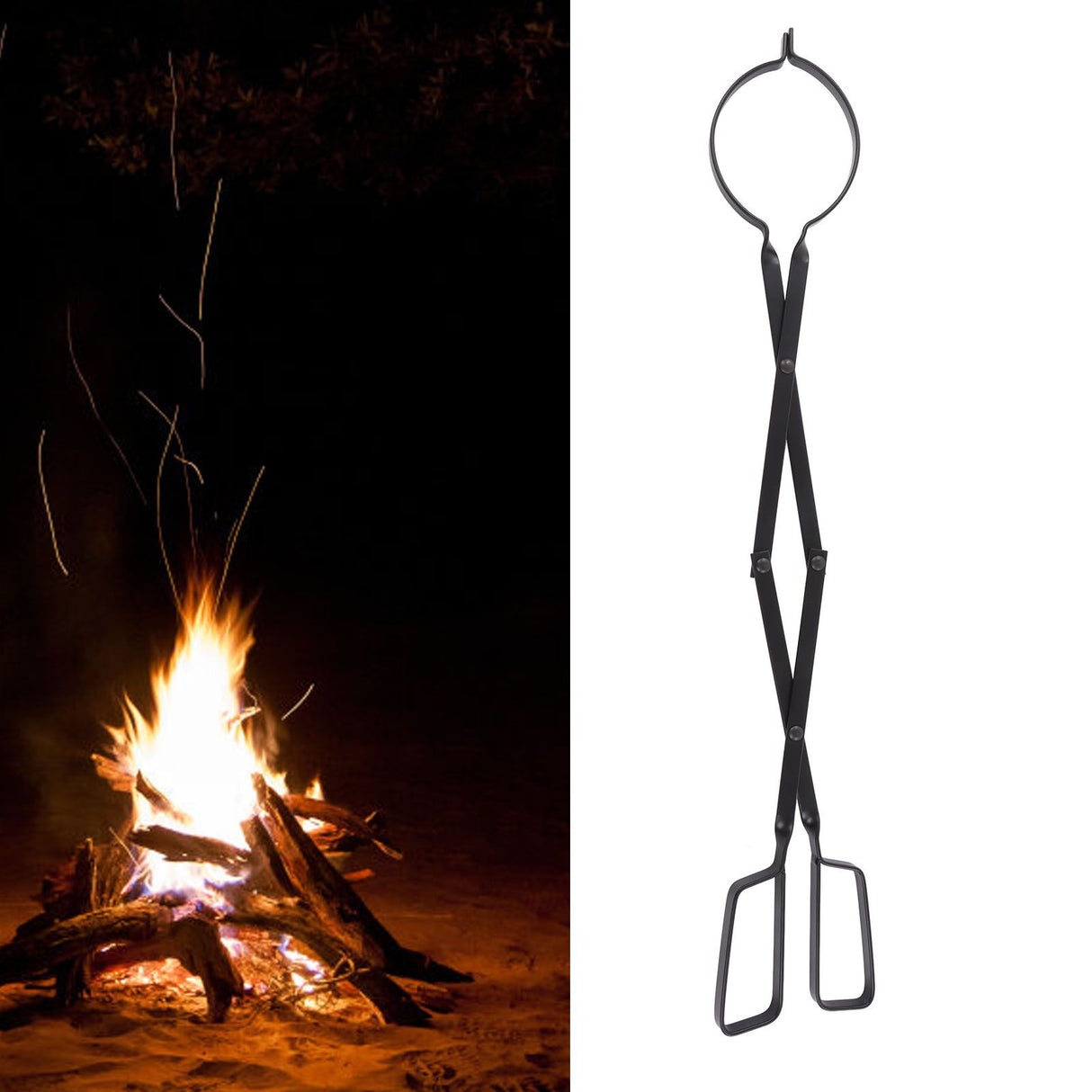 Fireplace Tong Iron Campfire Firewood Tong Log Grabber with Enlarging Clamp for Indoor Outdoor