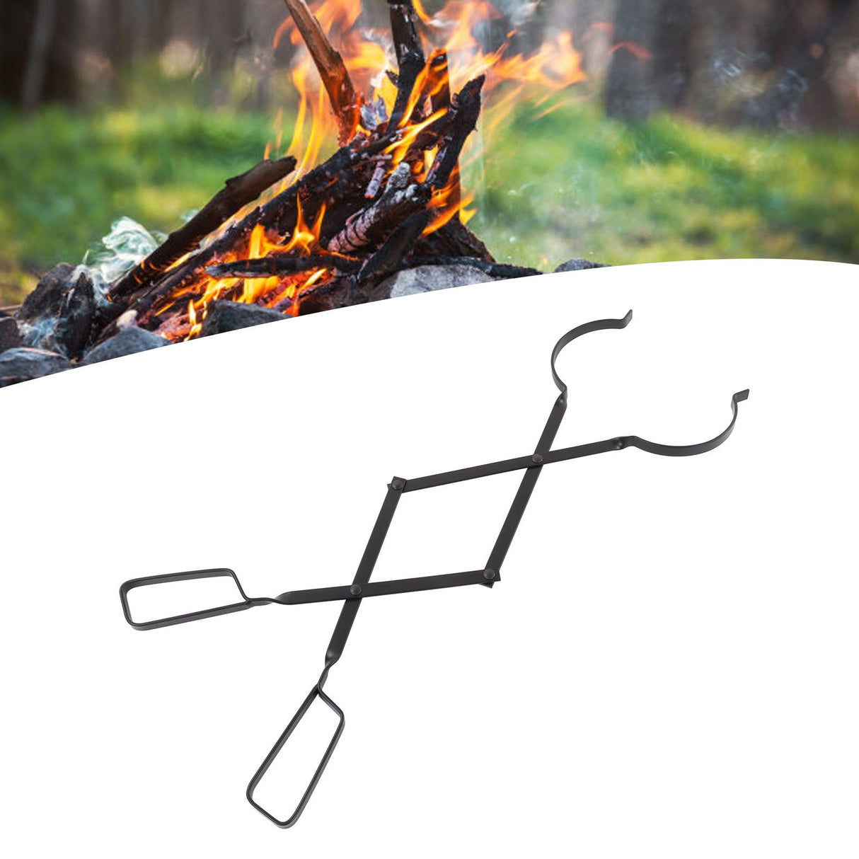 Fireplace Tong Iron Campfire Firewood Tong Log Grabber with Enlarging Clamp for Indoor Outdoor