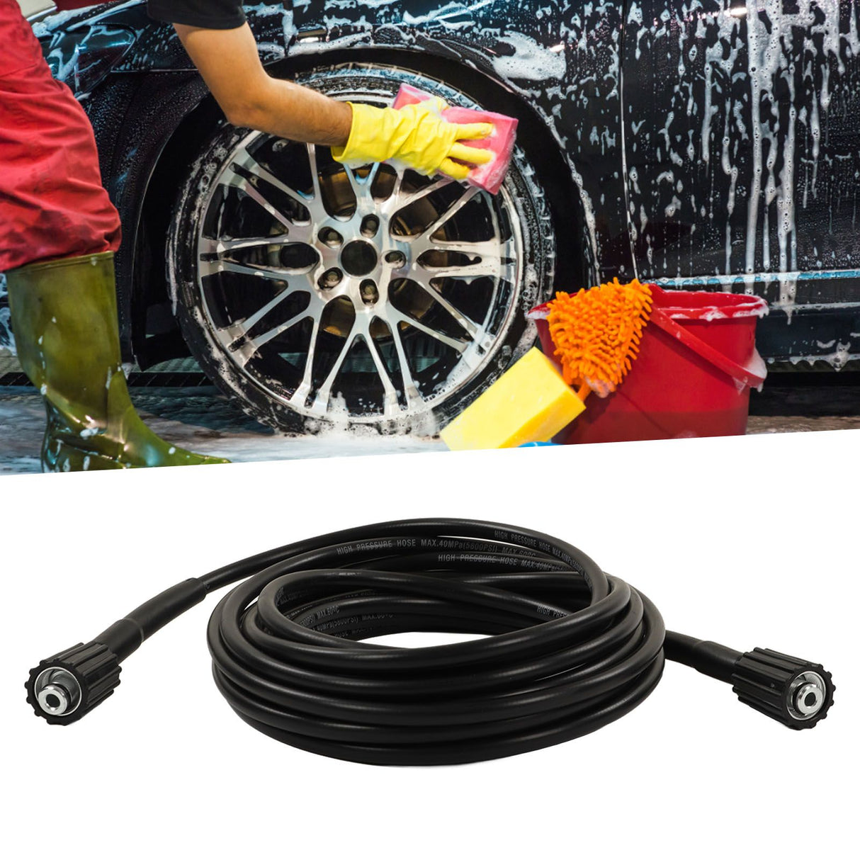 9m High Pressure Washer Hose Car Wash Hose Explosion Proof PVC Rubber Water Cleaning Extension Pipe 2 End M22 Insert 15MM