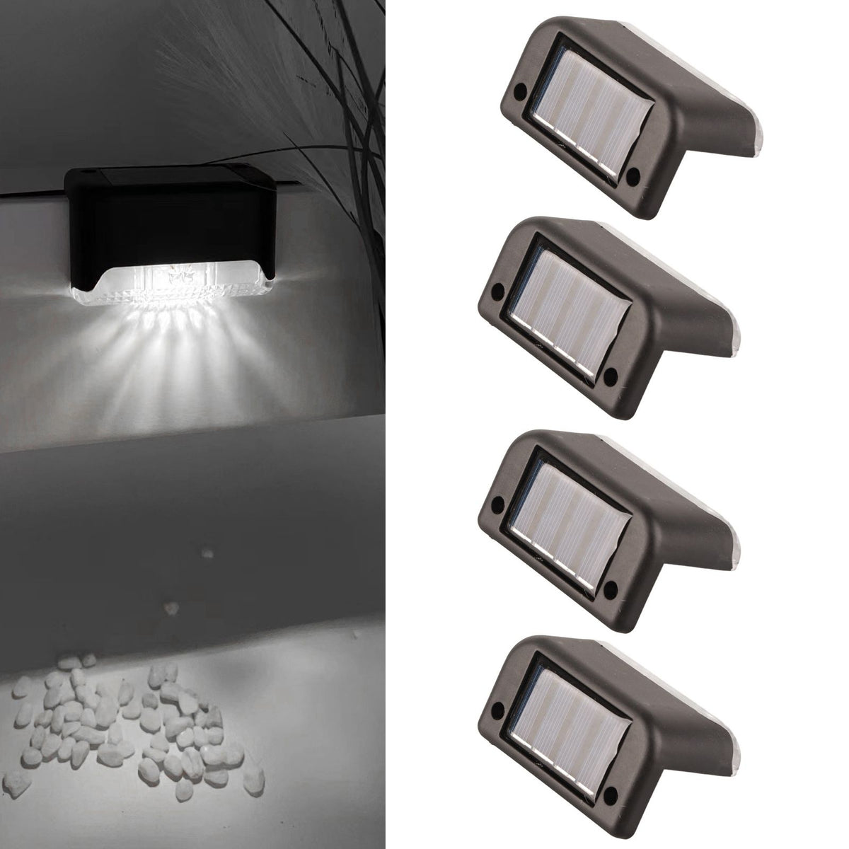 4 Pcs Solar Step Light White Lighting Waterproof High Strength Solar LED Deck Light Outdoor Stair Lamp
