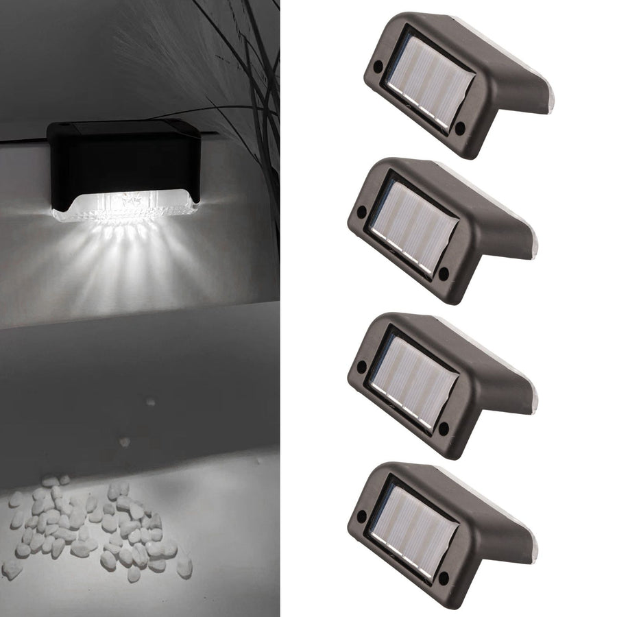 4 Pcs Solar Step Light White Lighting Waterproof High Strength Solar LED Deck Light Outdoor Stair Lamp