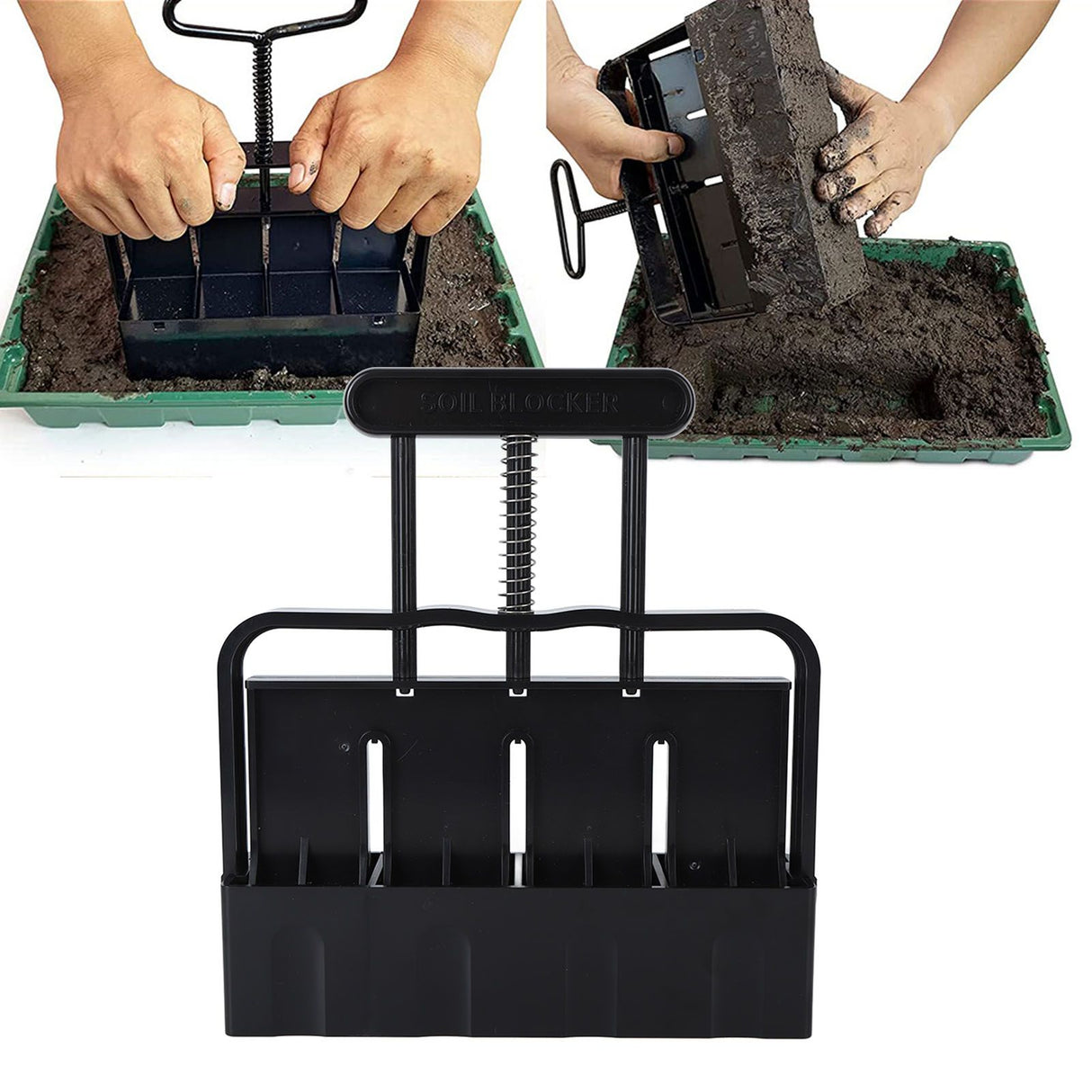 Soil Block Maker with Comfortable Handel ABS 4 Cell Soil Blocking Tool for Seed Starting Germination