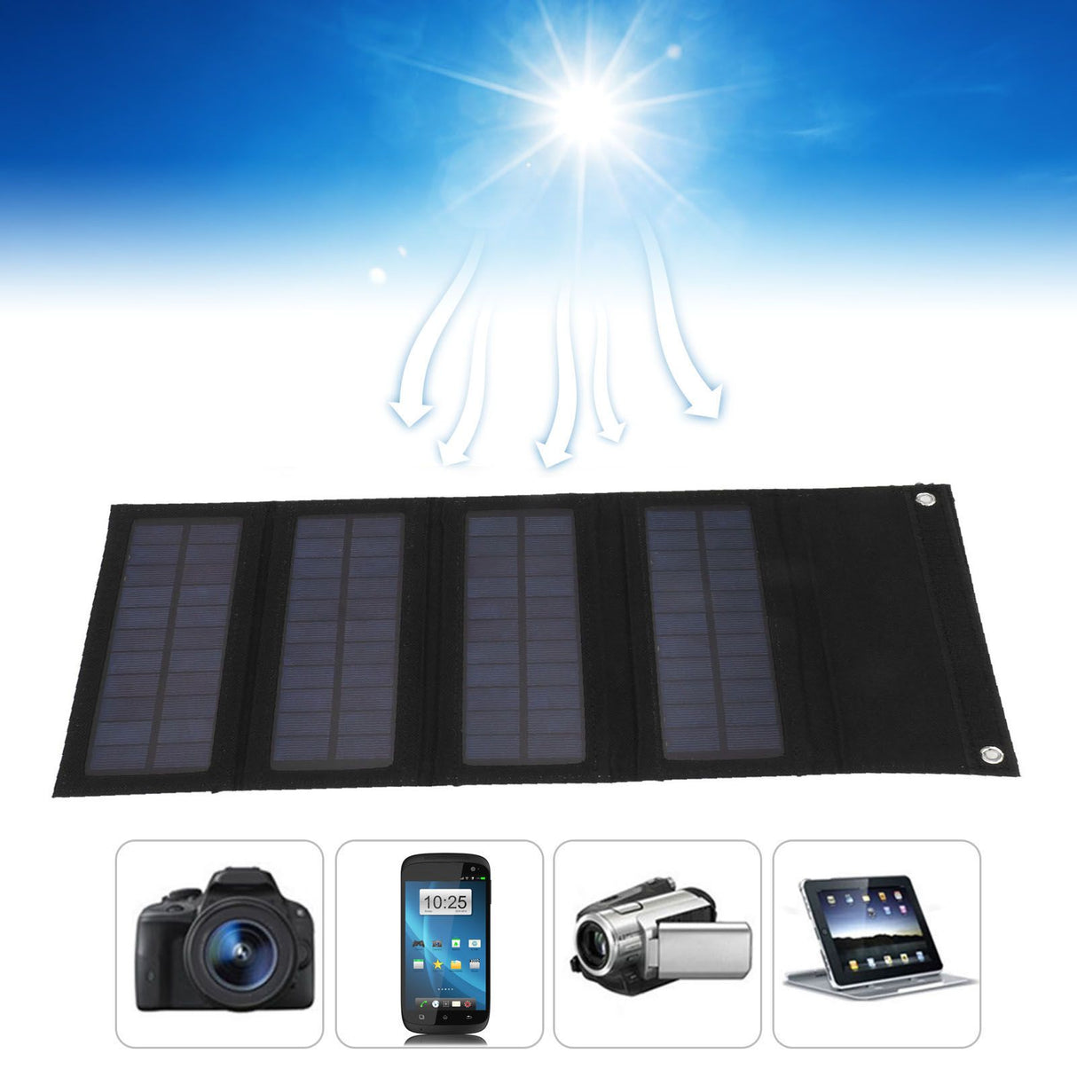40W 4 Fold Solar Panel Charging Bag Folding Bag Foldable Monocrystalline Solar Panel Charger for Outdoor Camping Hiking Emergency Charging Black