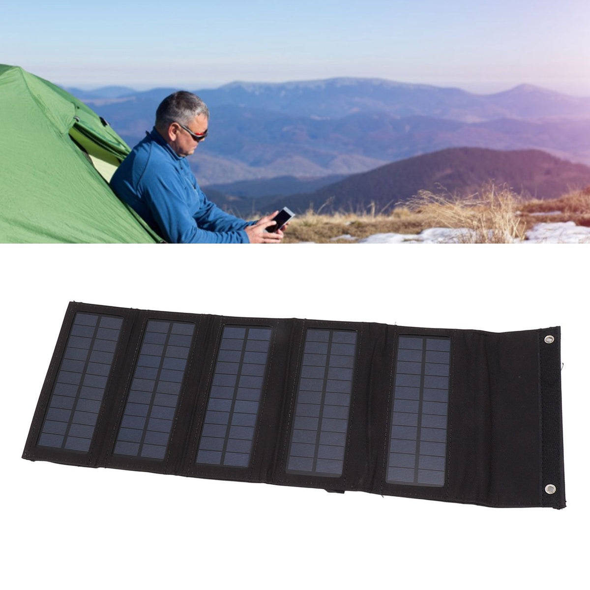 50W Portable Solar Panel Bag Monocrystalline Silicon 5 Folding Solar Panel Case for Outdoor Emergency Black