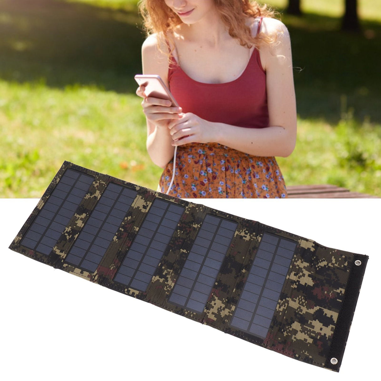 50W Portable Solar Panel Bag Monocrystalline Silicon 5 Folding Solar Panel Case for Outdoor Emergency Camouflage
