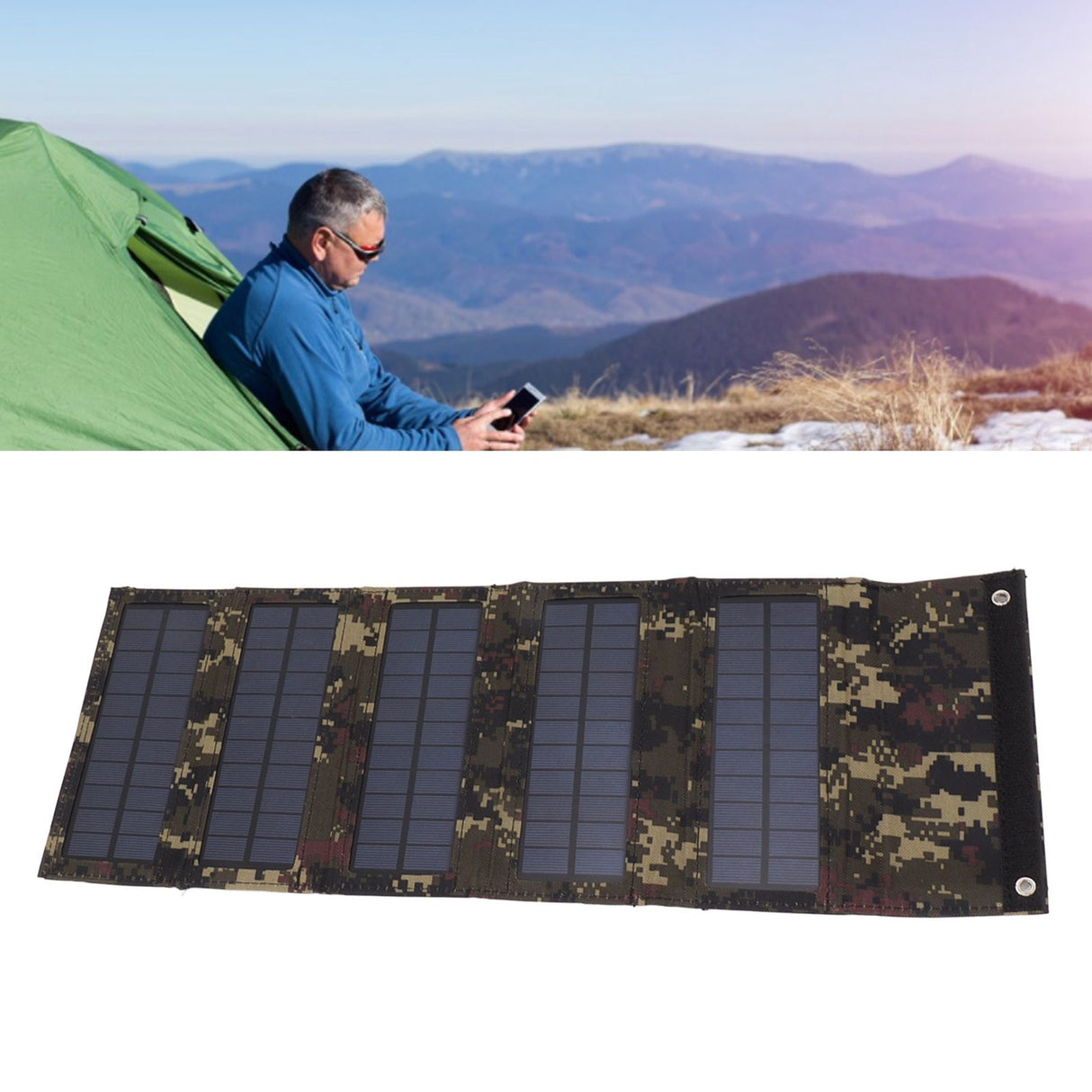 50W Portable Solar Panel Bag Monocrystalline Silicon 5 Folding Solar Panel Case for Outdoor Emergency Camouflage