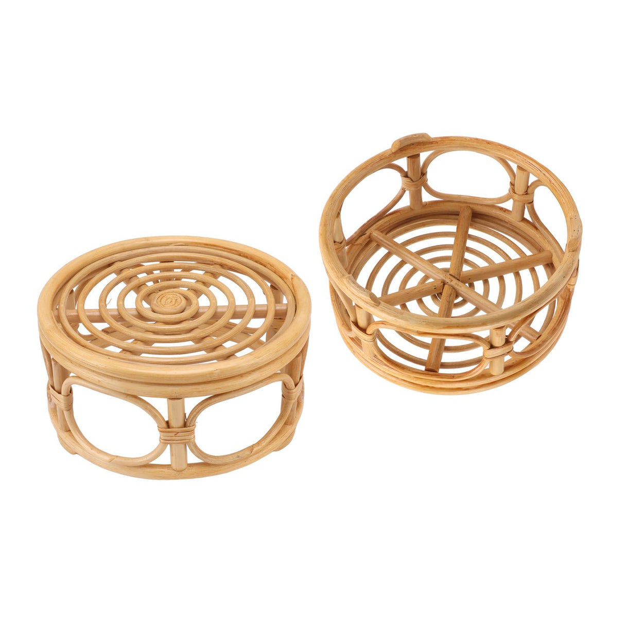 Rattan Indoor Plant Stand Round Shape Natural Plant Rack Handmade Rattan Planter Stand for Home Garden Yard Large