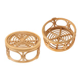 Rattan Indoor Plant Stand Round Shape Natural Plant Rack Handmade Rattan Planter Stand for Home Garden Yard Large - Rear View