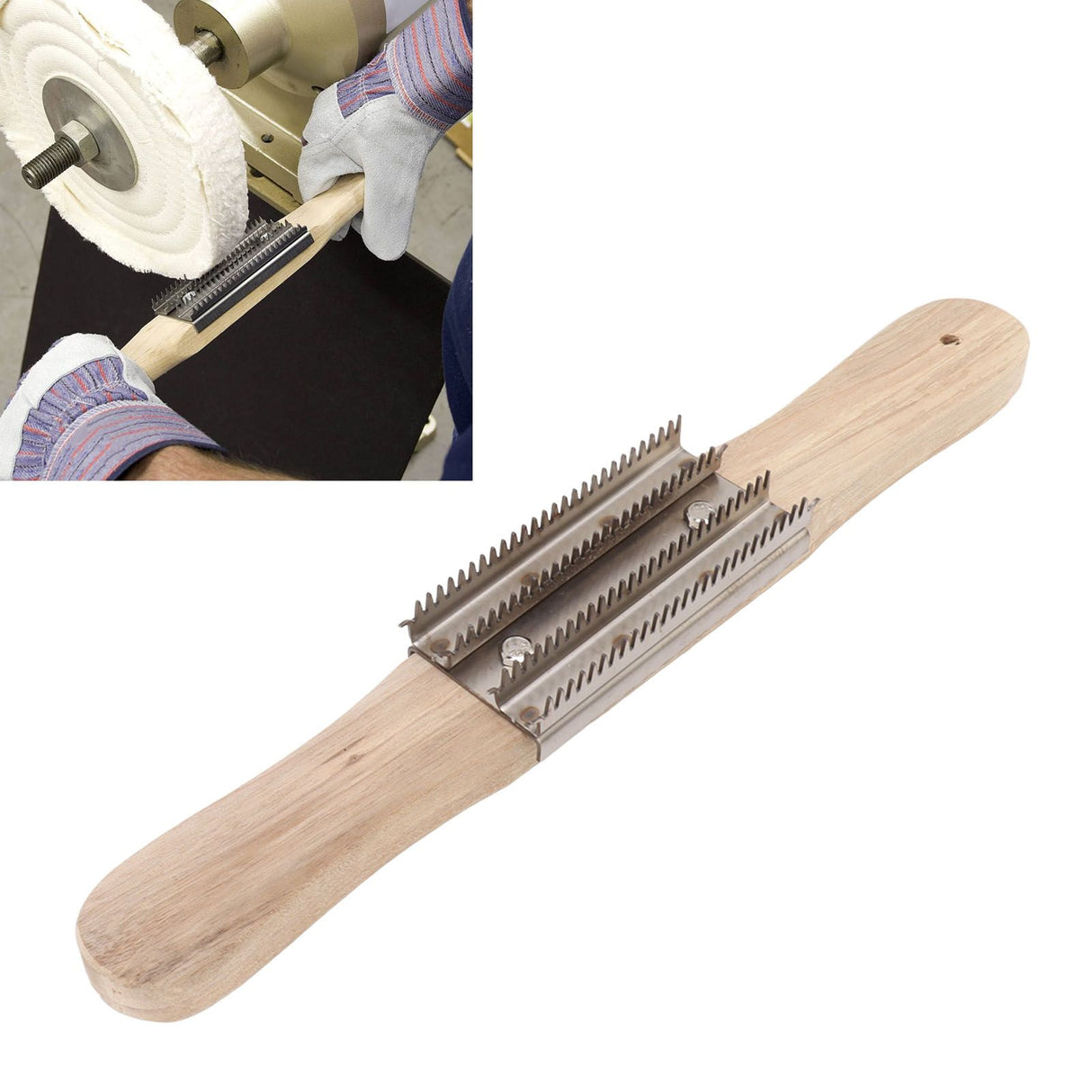 15 Inch Buffing Wheel Rake with Wooden Handle for Compound Cleaning Removing Residual Compounds Metal
