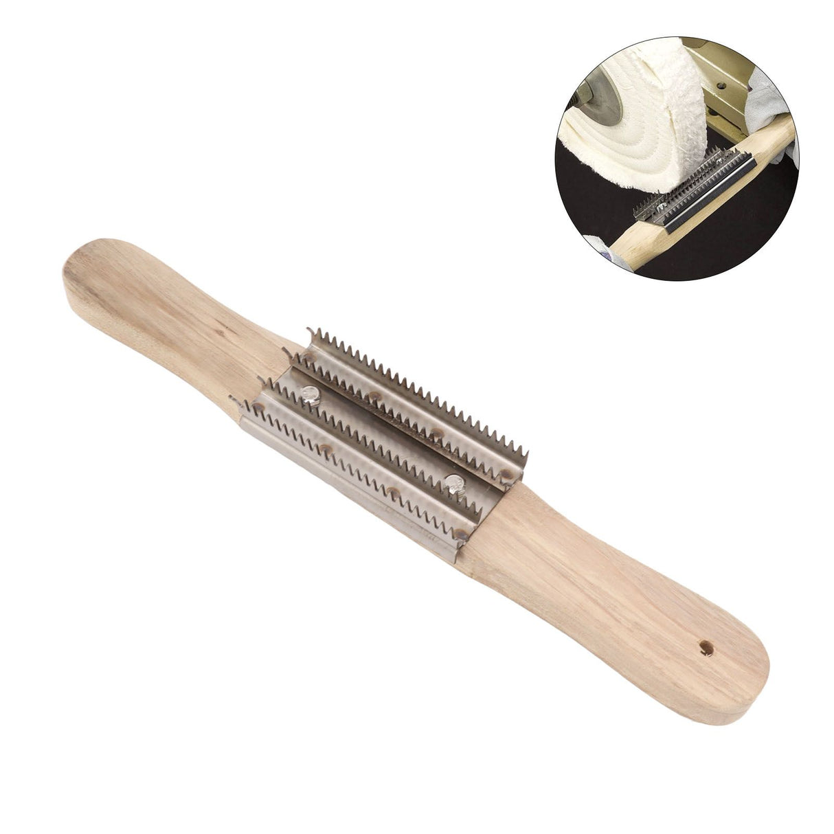 15 Inch Buffing Wheel Rake with Wooden Handle for Compound Cleaning Removing Residual Compounds Metal