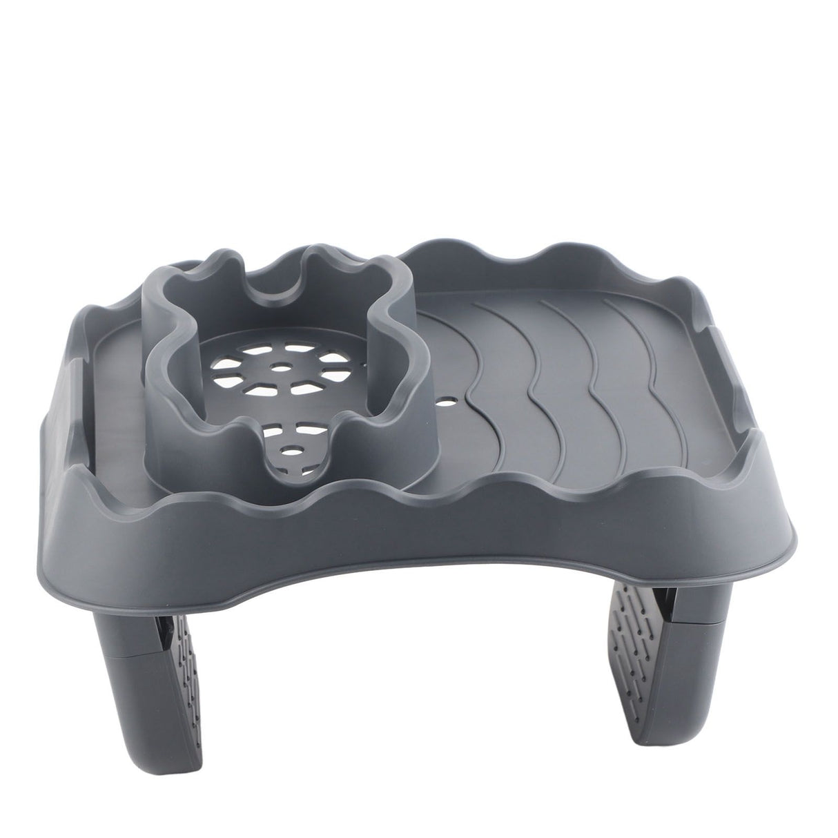 Hot Tub Table Tray with Drain Holes Anti Slip Adjustable Hot Tub Side Table for Swimming Pools SPA Bathtub Grey