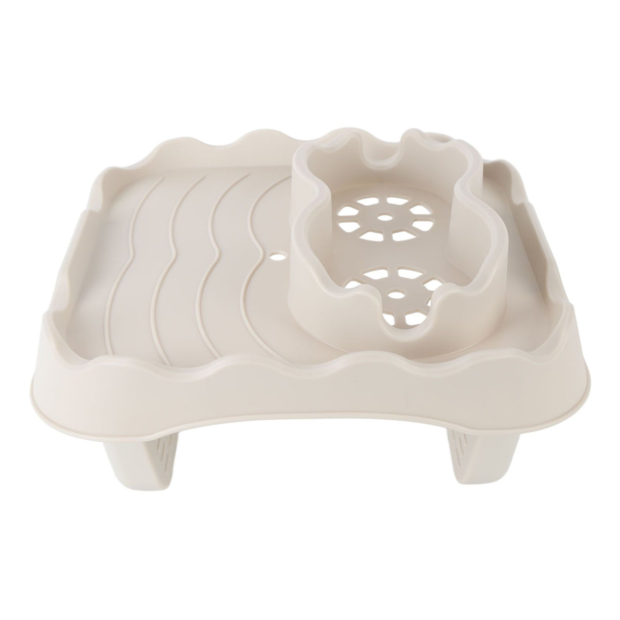 Hot Tub Table Tray with Drain Holes Anti Slip Adjustable Hot Tub Side Table for Swimming Pools SPA Bathtub Beige