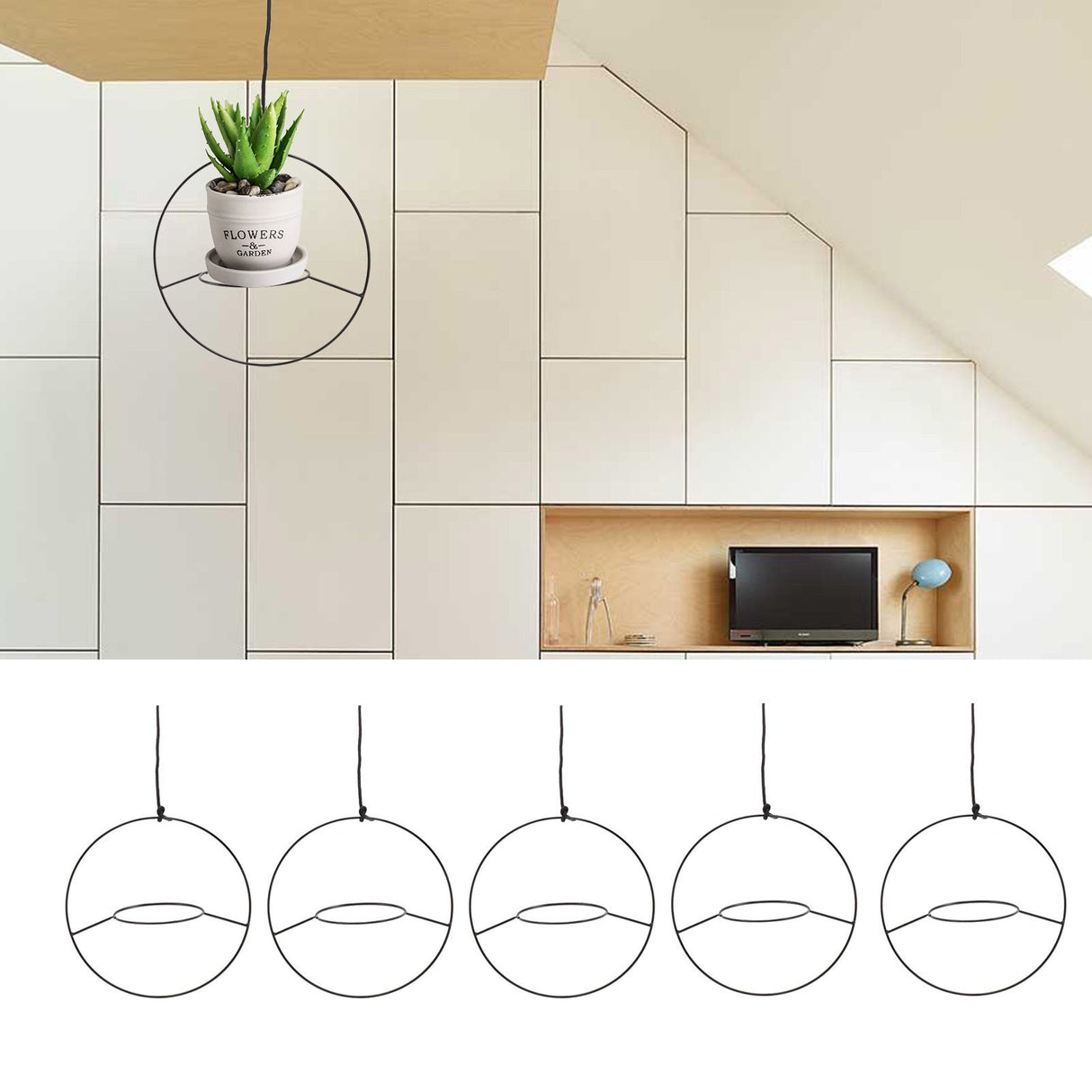 5pcs Hanging Planter Holder Rust Proof Decorative Metal Hanging Flower Pot Basket for Living Room Indoor Garden Balcony