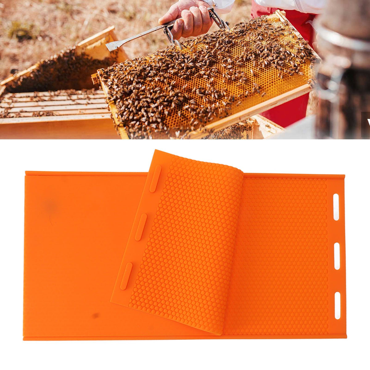 2 Sheets 5.4mm Silicone Beeswax Mold Beeswax Foundation Press Embosser Honeycomb Sheets Mold Bee Keeping Supplies Orange