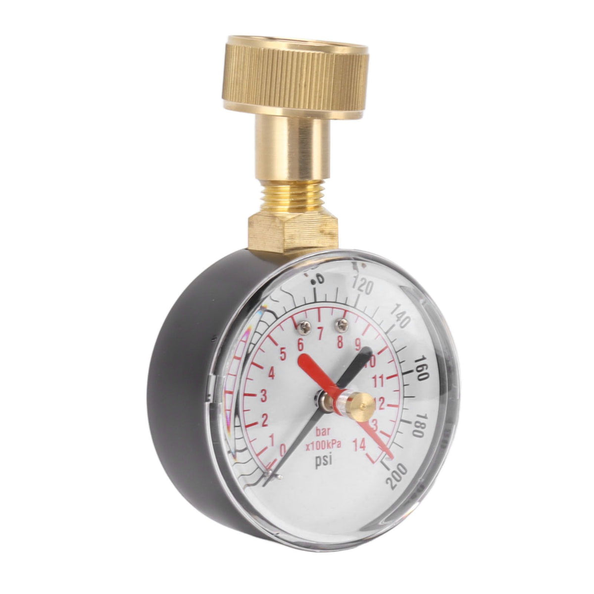 Water Pressure Gauge Aluminum Alloy Iron 0 to 200Psi Universal Water Pressure Test Gauge with 3/4 Female Hose Thread for Replacement