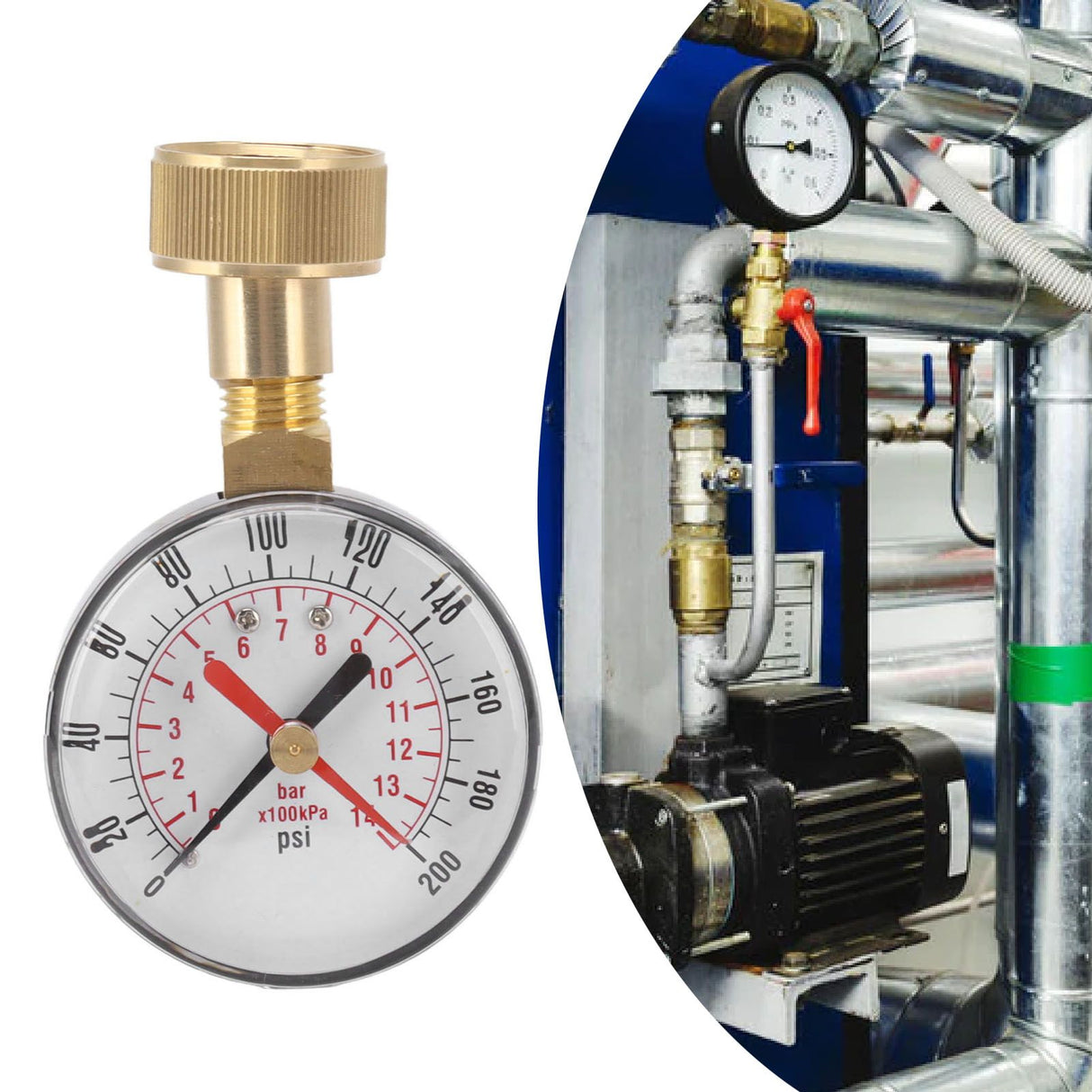 Water Pressure Gauge Aluminum Alloy Iron 0 to 200Psi Universal Water Pressure Test Gauge with 3/4 Female Hose Thread for Replacement