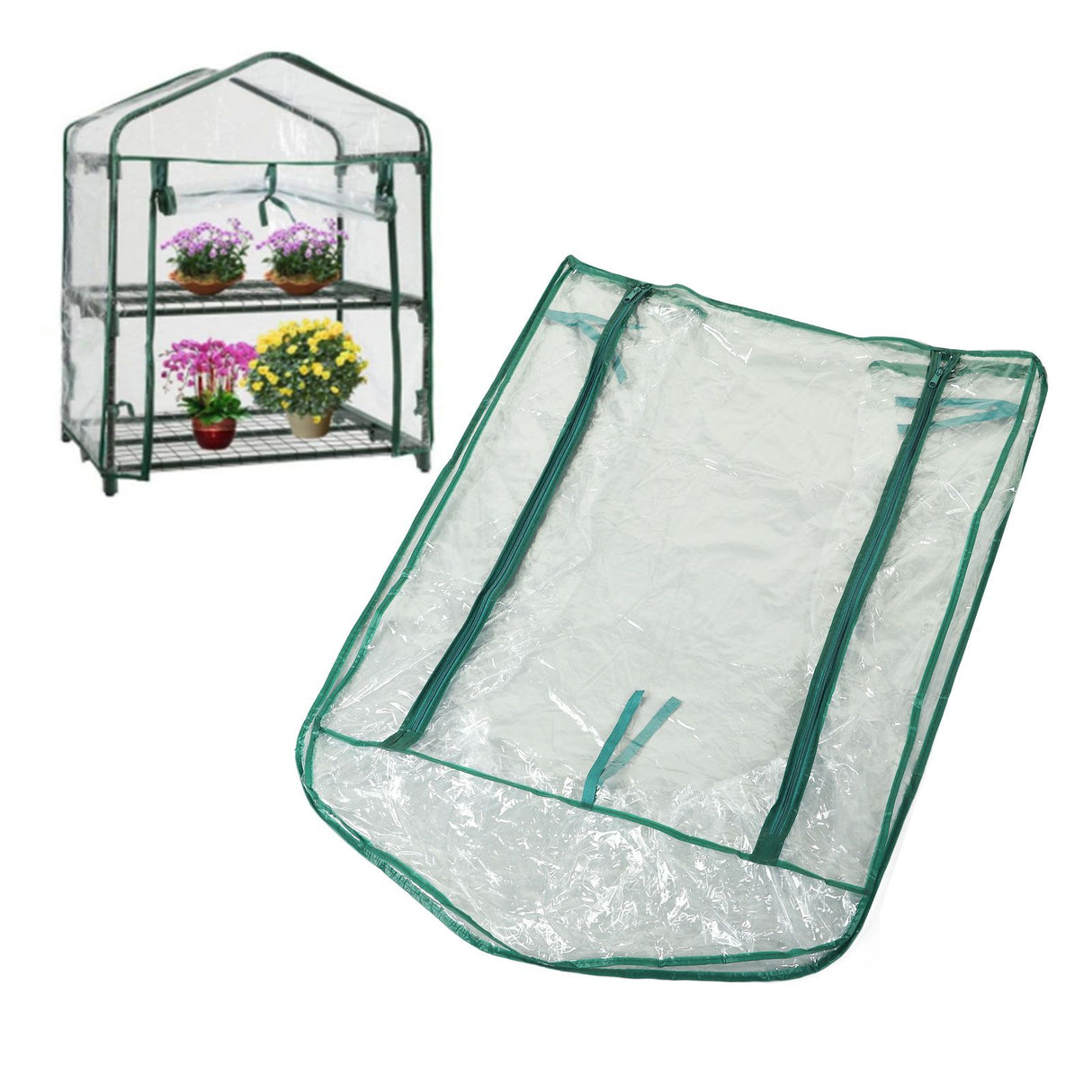 Greenhouse Replacement Cover Transparent PVC 69x49x92cm Mini Plant Cover for 2 Tier Shelves