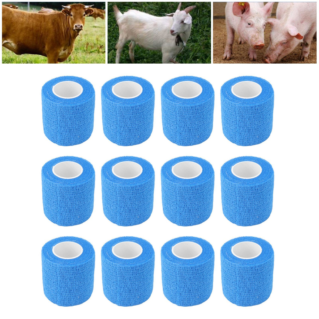 12 Pack 4.5M Animal Elastic Bandage Self Adhesive Cow Hoof Repairing Bandage Non Woven Polyester Waterproof for Livestock Blue
