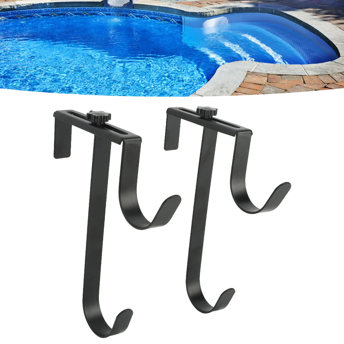 2Pcs Pool Pole Hanger Adjustable Metal Iron Pool Pole Hook Hanger Pool Accessories for Pool Poles Pool Fence Wall