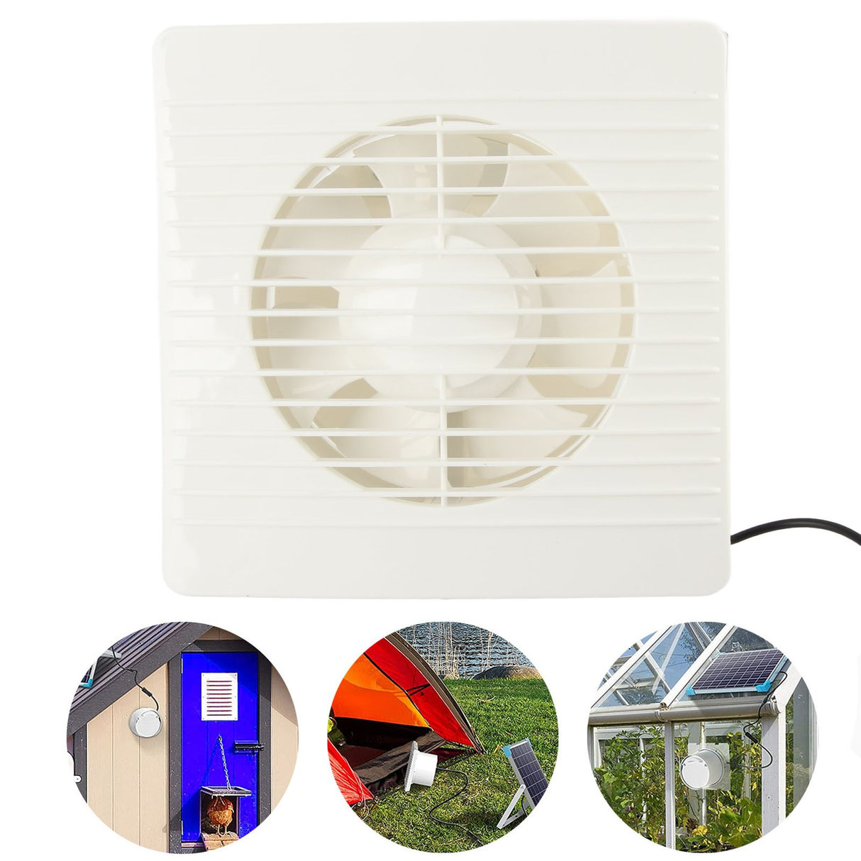 Solar Exhaust Fan 50W 6in ABS Protective Mesh IP67 Waterproof Ventilator for Greenhouses Pet Houses