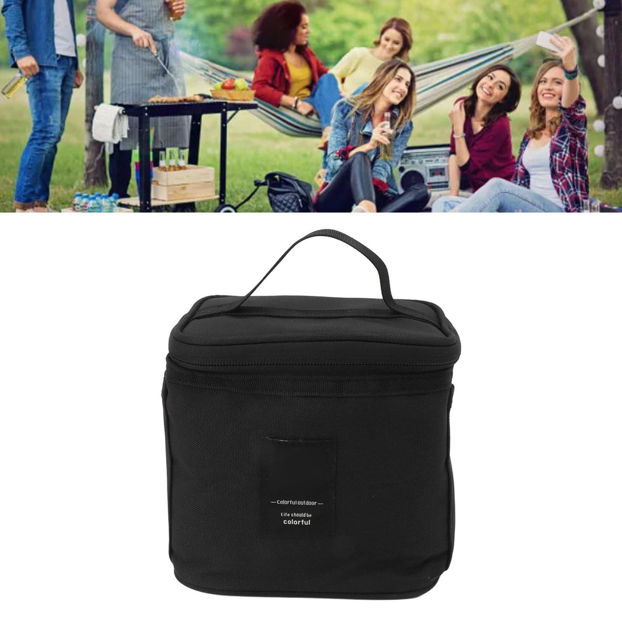 Spice Bottle Carry Bag Removable Inner Divider Oxford Cloth Portable Seasoning Jar Bag for BBQ Picnic Camping Black