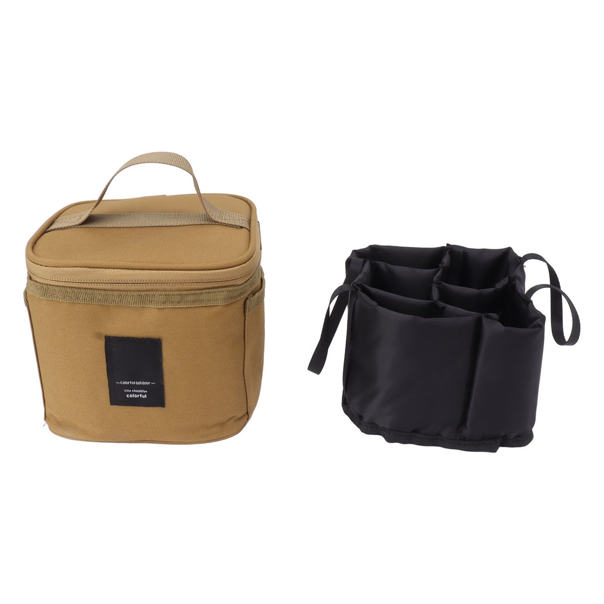 Spice Bottle Carry Bag Removable Inner Divider Oxford Cloth Portable Seasoning Jar Bag for BBQ Picnic Camping Khaki