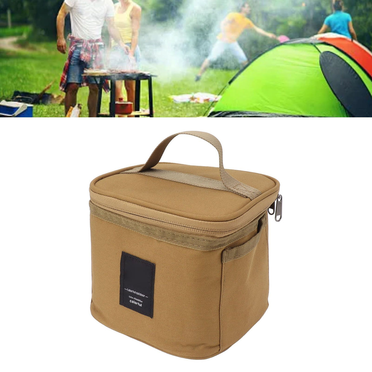 Spice Bottle Carry Bag Removable Inner Divider Oxford Cloth Portable Seasoning Jar Bag for BBQ Picnic Camping Khaki