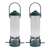 2 Set Bird Tube Feeder Plastic Transparent Hanging Finch Feeder Garden Decoration with 2 Vents 2 Ports