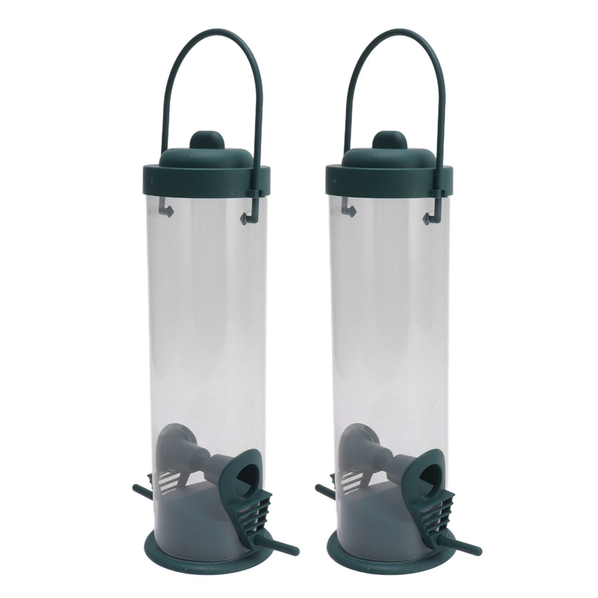 2 Set Bird Tube Feeder Plastic Transparent Hanging Finch Feeder Garden Decoration with 2 Vents 2 Ports