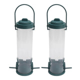 2 Set Bird Tube Feeder Plastic Transparent Hanging Finch Feeder Garden Decoration with 2 Vents 2 Ports