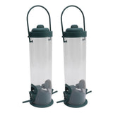 2 Set Bird Tube Feeder Plastic Transparent Hanging Finch Feeder Garden Decoration with 2 Vents 2 Ports - Top-Down View