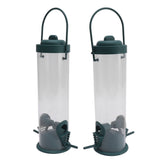 2 Set Bird Tube Feeder Plastic Transparent Hanging Finch Feeder Garden Decoration with 2 Vents 2 Ports - Close-Up Angle