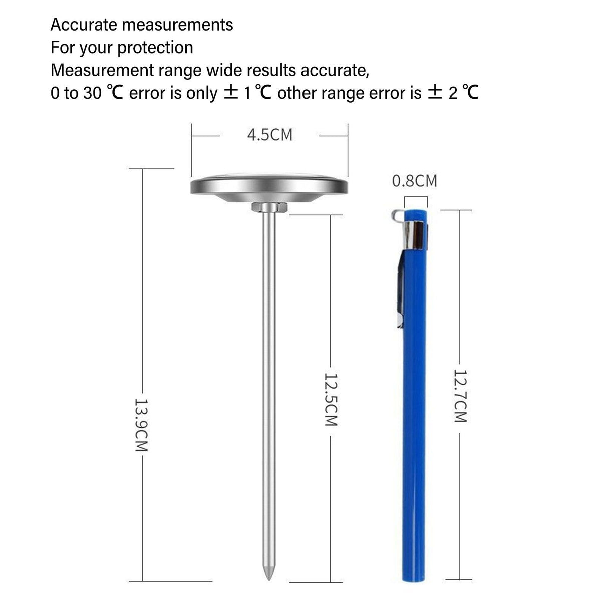 Dial Thermometer Waterproof High Temperature Resistance 304 Stainless Steel Cooking Thermometer for Kitchen