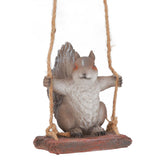 Hanging Squirrel Statues Garden Decor Cute Swing Squirrel Sculpture Outdoor Patio Ornament Animal Resin Figurine Grey Brown