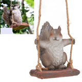 Hanging Squirrel Statues Garden Decor Cute Swing Squirrel Sculpture Outdoor Patio Ornament Animal Resin Figurine Grey Brown