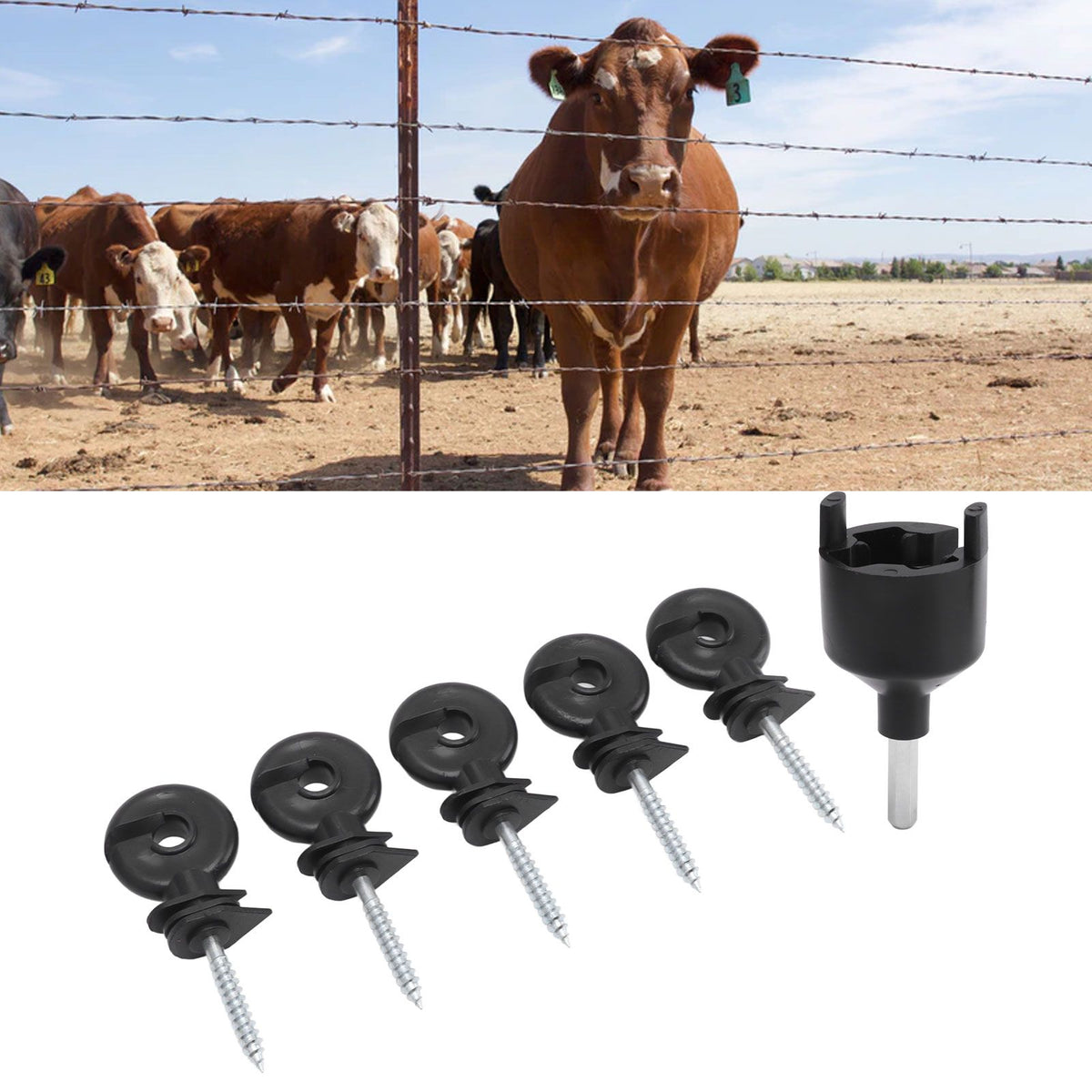 50Pcs Electric Fence Insulator Screw in Insulator Fence Ring Post Wood Post Insulator with Insulator Socket Tool