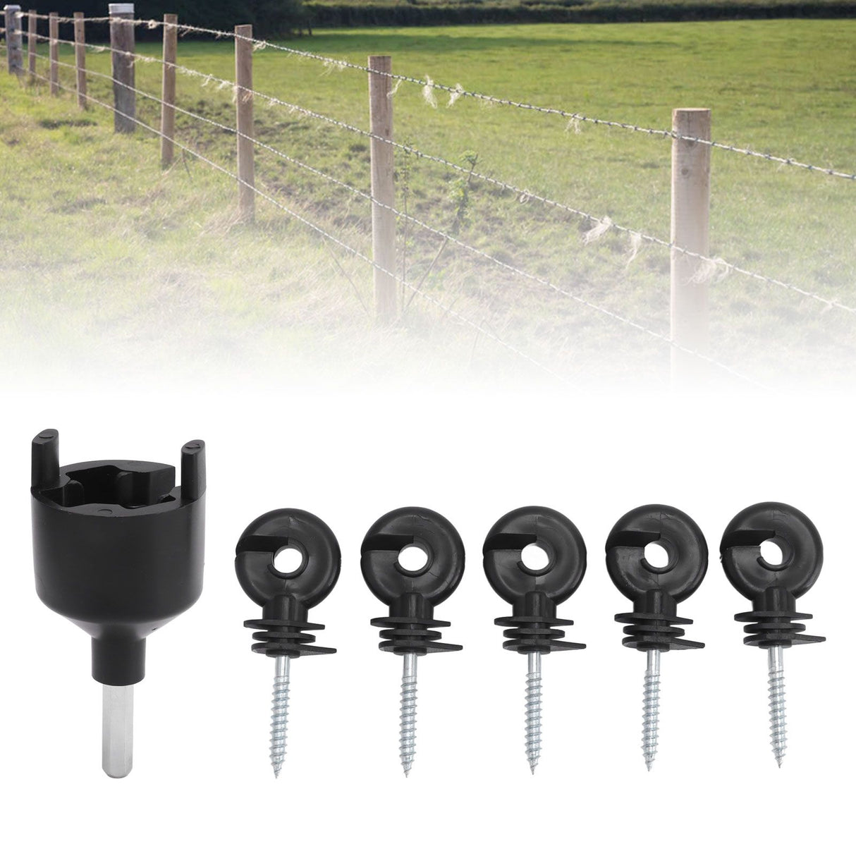 50Pcs Electric Fence Insulator Screw in Insulator Fence Ring Post Wood Post Insulator with Insulator Socket Tool