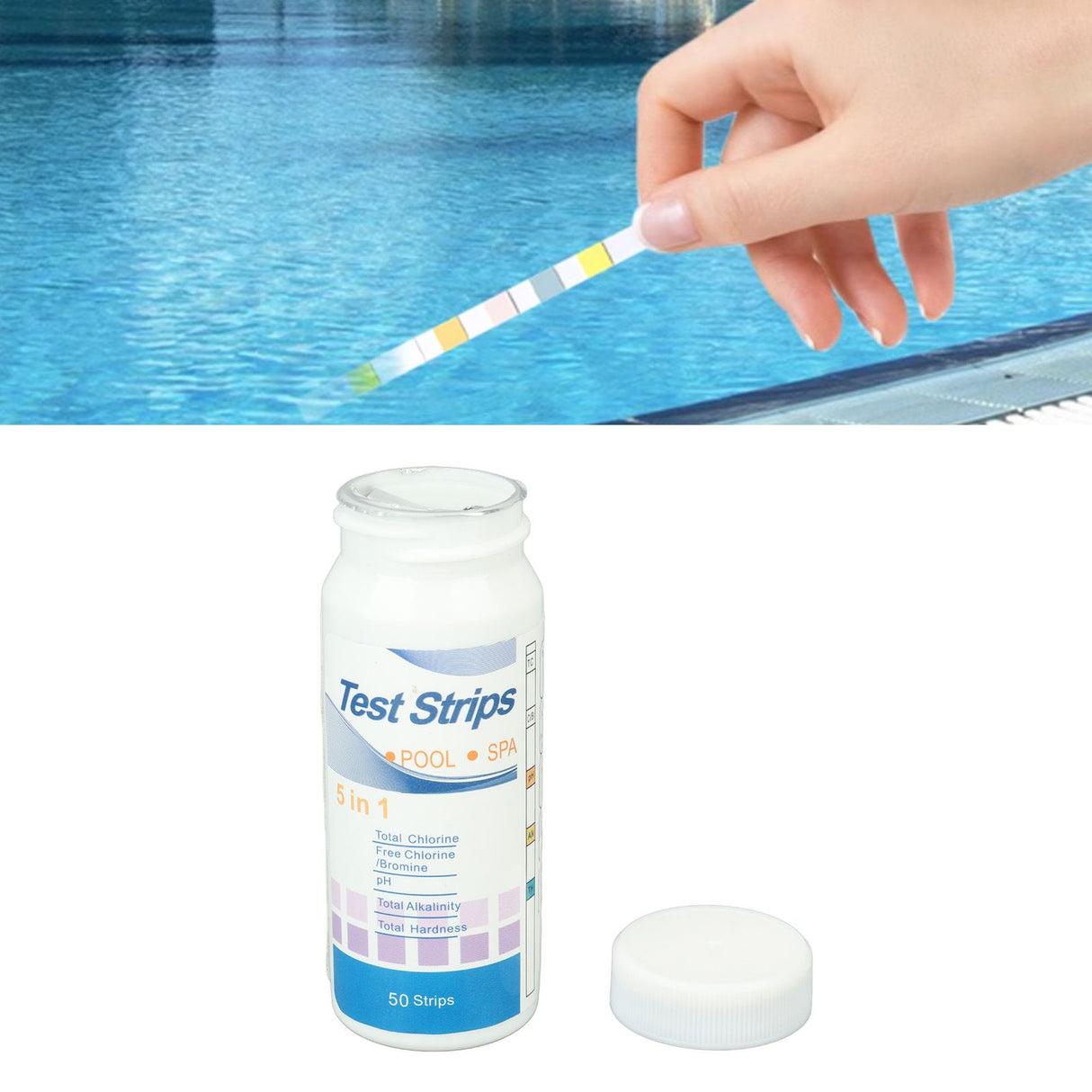 50pcs Swimming Pool Test Papers 5 in 1 Test Water Quality PH Cl Total Alkali Free Chlorine Pool Test Strips