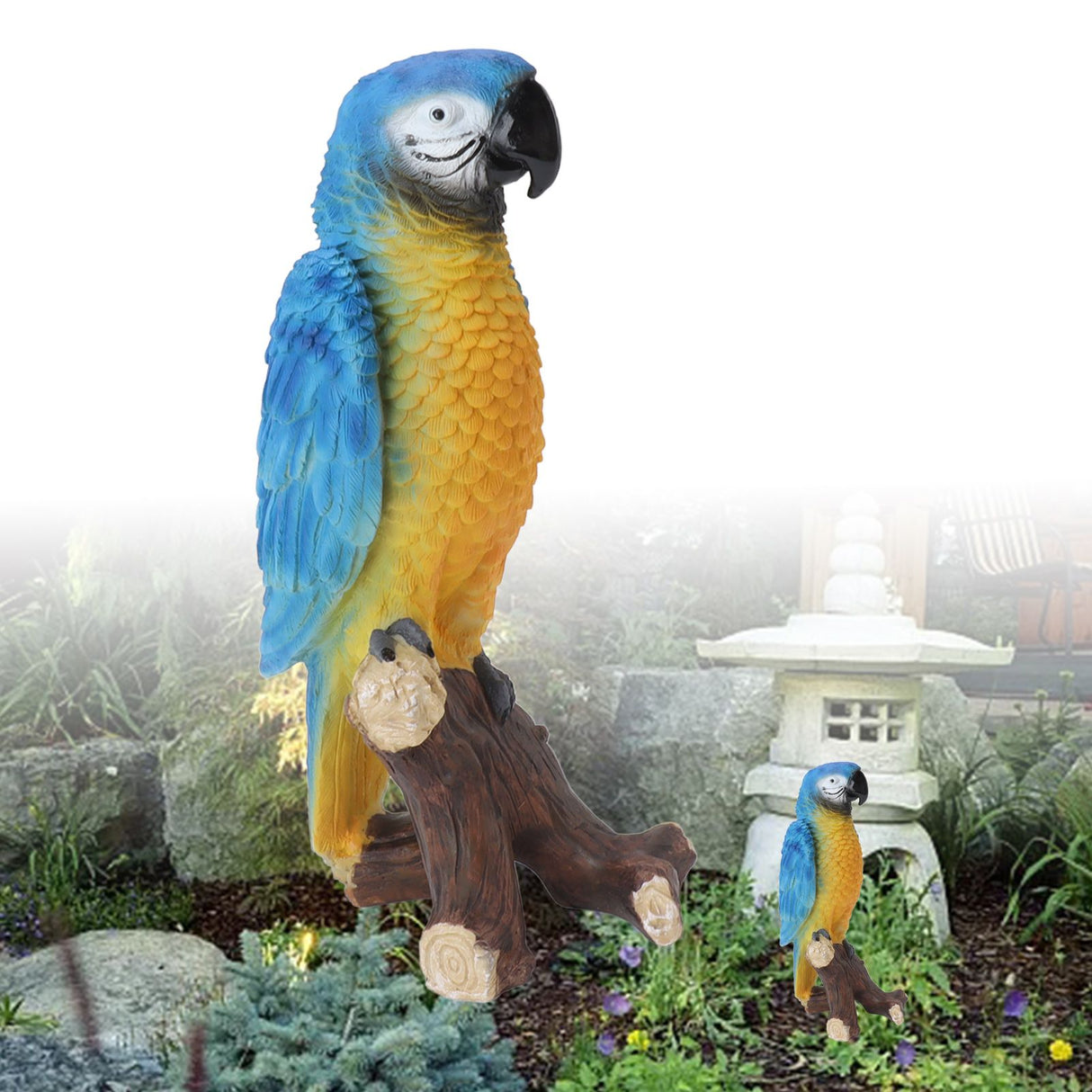 Resin Parrot Statue Simulation Parrot Decoration Resin Animals Figurine Outdoor Sculpture Resin Lawn Ornament Medium Size Blue