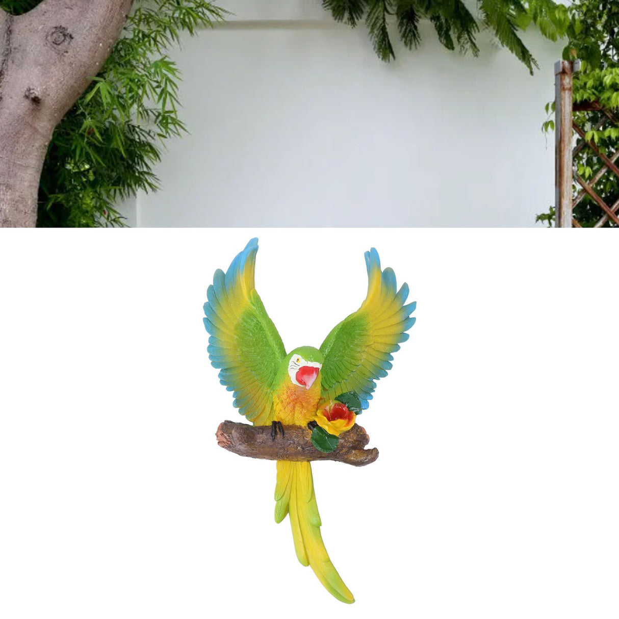 Parrot Wall Decoration Resin Vivid Flapping Hanging Parrot Statue Bird Ornament for Garden Patio Lawn Yard Green