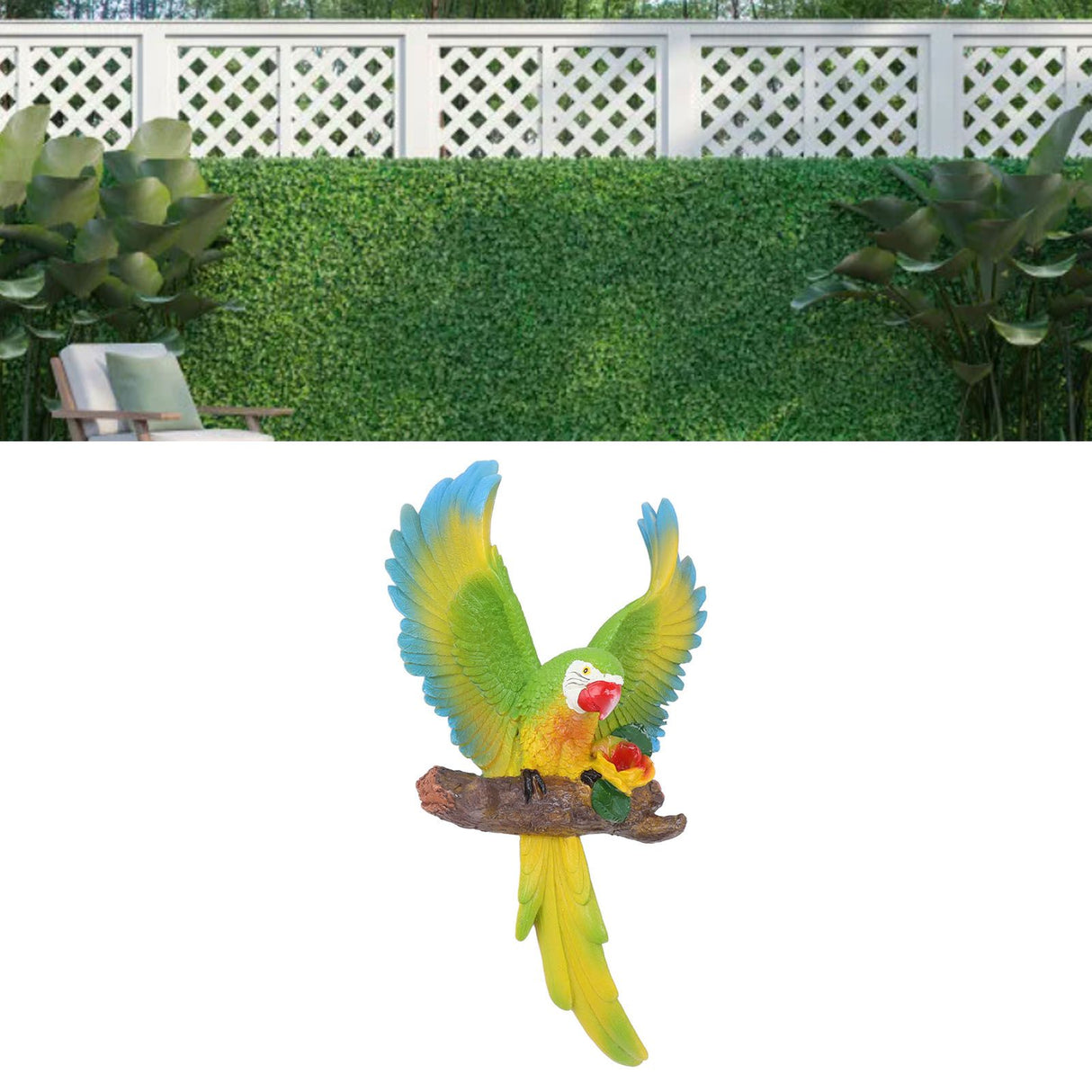 Parrot Wall Decoration Resin Vivid Flapping Hanging Parrot Statue Bird Ornament for Garden Patio Lawn Yard Green