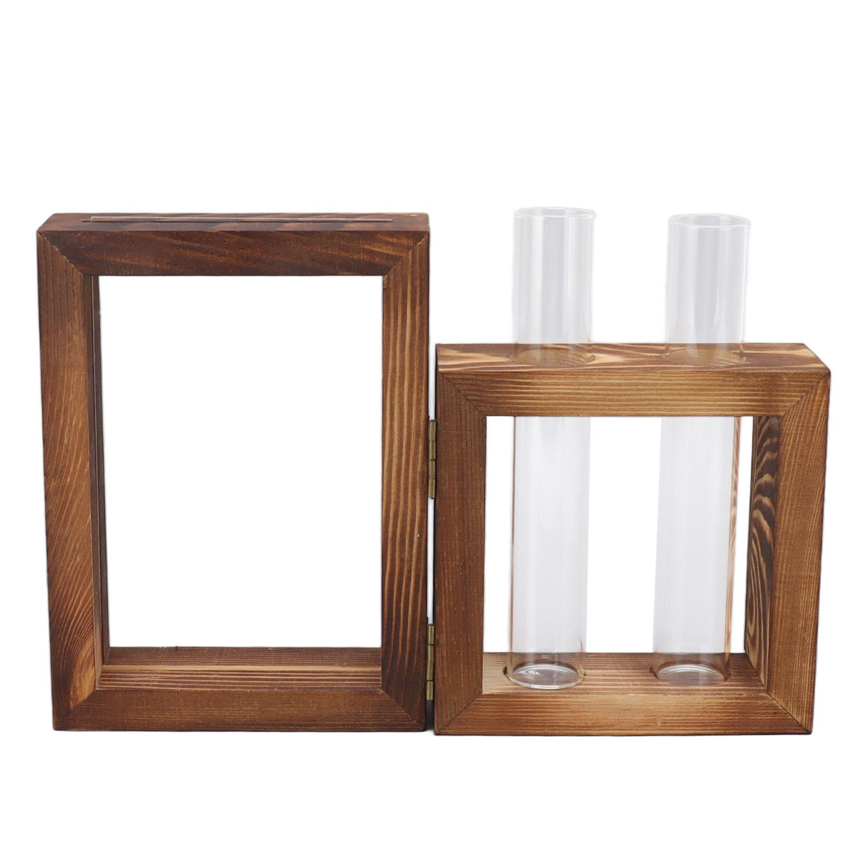Plant Propagation Station Wooden Stand with 2 Glass Test Tubes Wooden Frame Glass Hydroponic Test Tube Vase Flower Pot Table Ornament for Water Planting Flower
