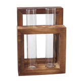 Plant Propagation Station Wooden Stand with 2 Glass Test Tubes Wooden Frame Glass Hydroponic Test Tube Vase Flower Pot Table Ornament for Water Planting Flower